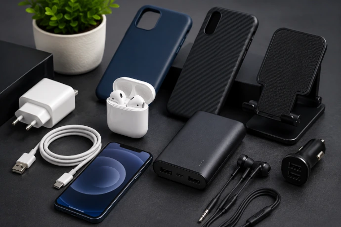 Mobile Cover Fast Charger USB Cable Wireless Earbuds Phone Accessories